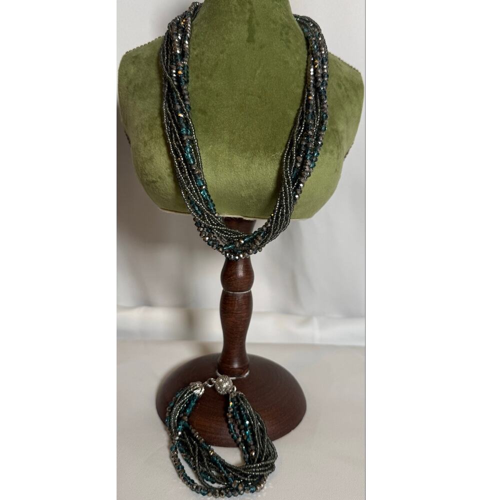 Premier Designs Multi-Strand Statement Necklace & Bracelet Set Teal Gunmetal